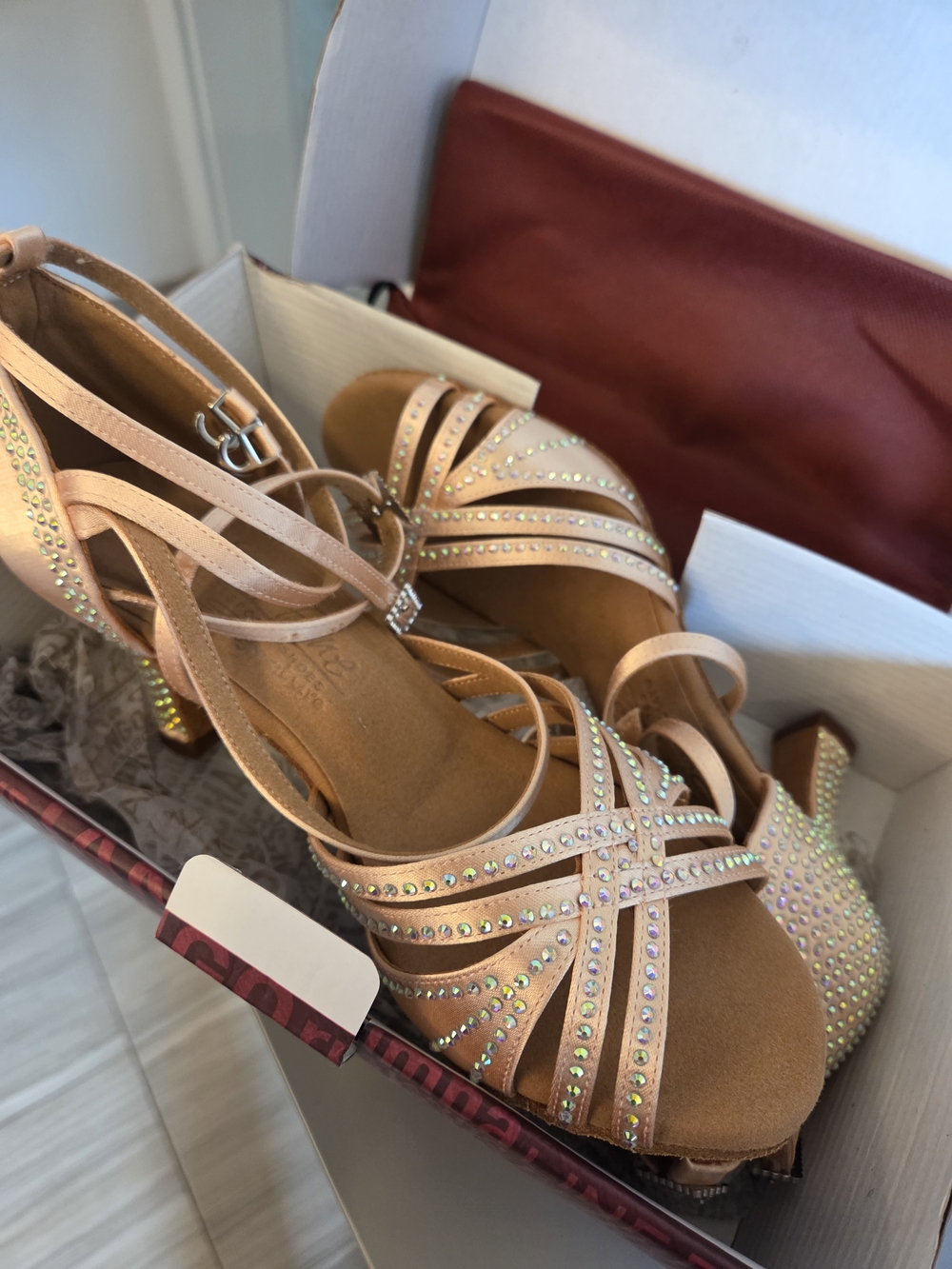Rhinestone Embellished Nude Strappy Dance Heels